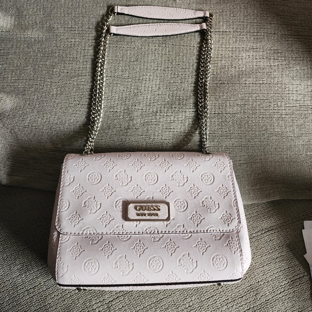 Guess Logo Love Convertible Flap Over Crossbody Bag Light Pink